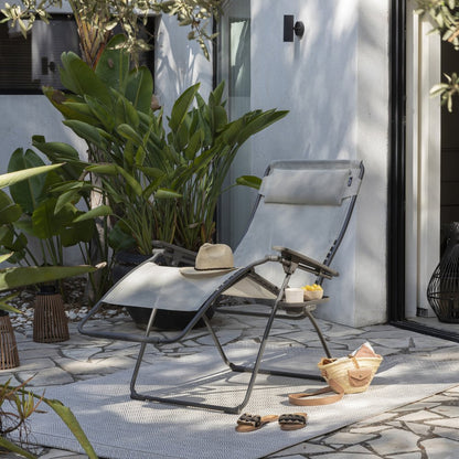 30" Blue and Gray Steel Outdoor Zero Gravity Chair with Blue Cushion