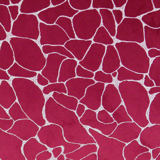 Magenta fabric with white crackle pattern, irregular mosaic lines.