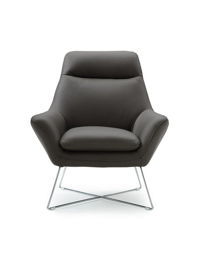 33" Gray and Silver Italian Leather Tufted Arm Chair