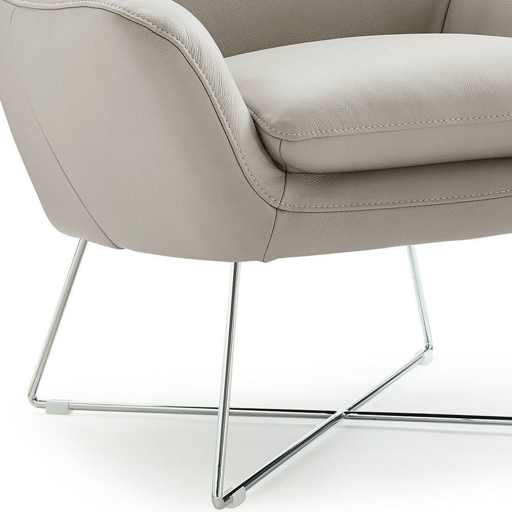 33" Light Gray and Silver Italian Leather Tufted Arm Chair