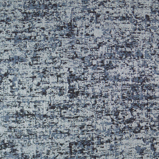Blue-gray speckled fabric texture with abstract woven pattern, suitable for upholstery or rug applications.