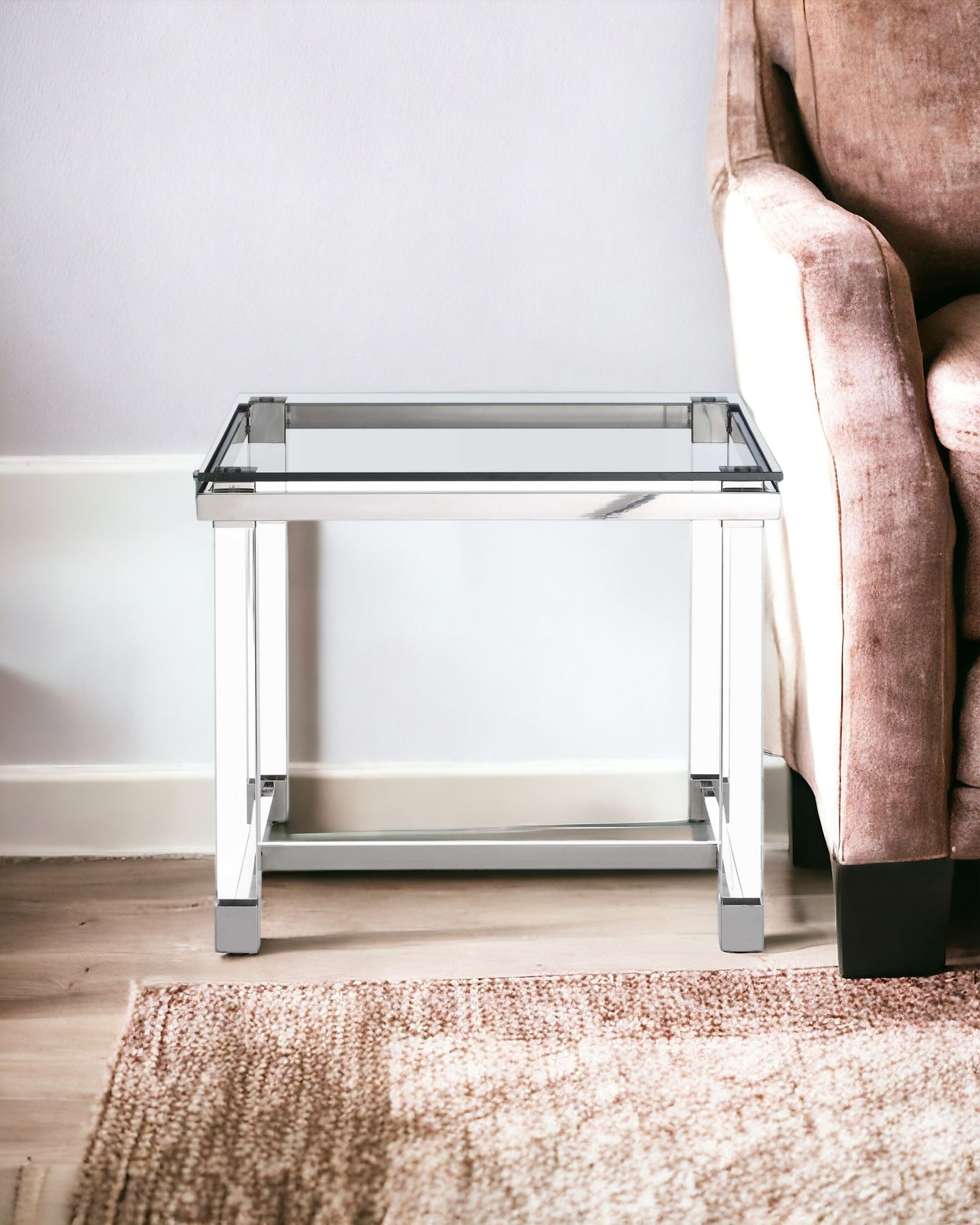 20" Silver And Clear Glass Square End Table