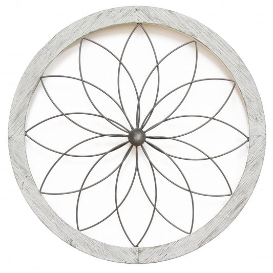 Distressed Chic Flower Metal And Wood Wall Decor