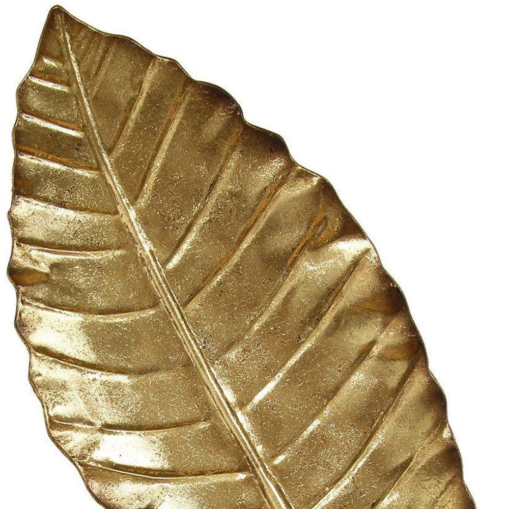 9" X 21" Gold Large Leaf Metal Wall Decor