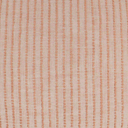 Peach striped woven fabric with narrow vertical lines on a light cream background.
