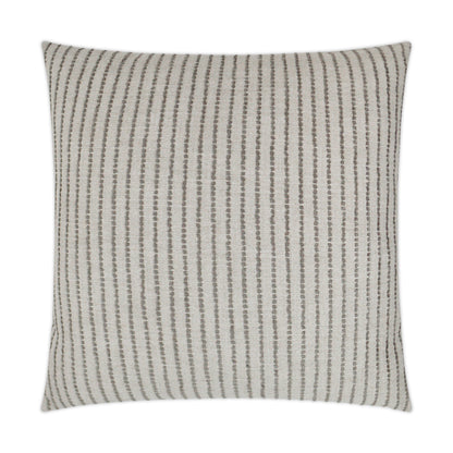 Beige square throw pillow with vertical gray dotted stripes and soft textured fabric.
