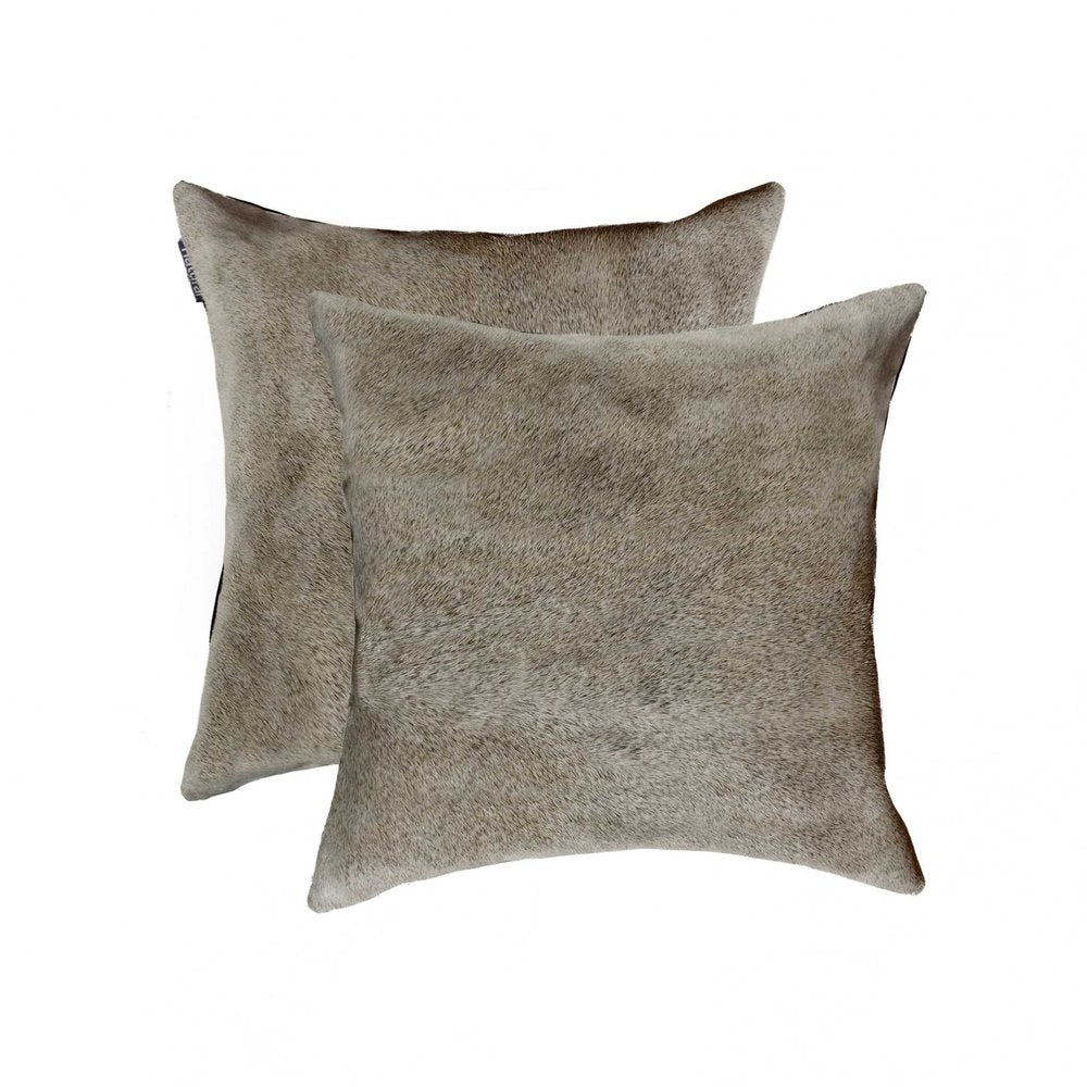 Set of Two 18" Tan Cowhide Throw Pillows