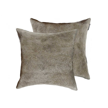 Set of Two 18" Tan Cowhide Throw Pillows