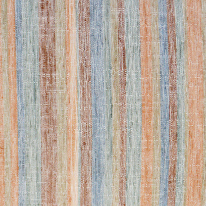 Pillow with faded spice stripes in orange, blue and beige; colorful vertical striped woven fabric, 24" x 24