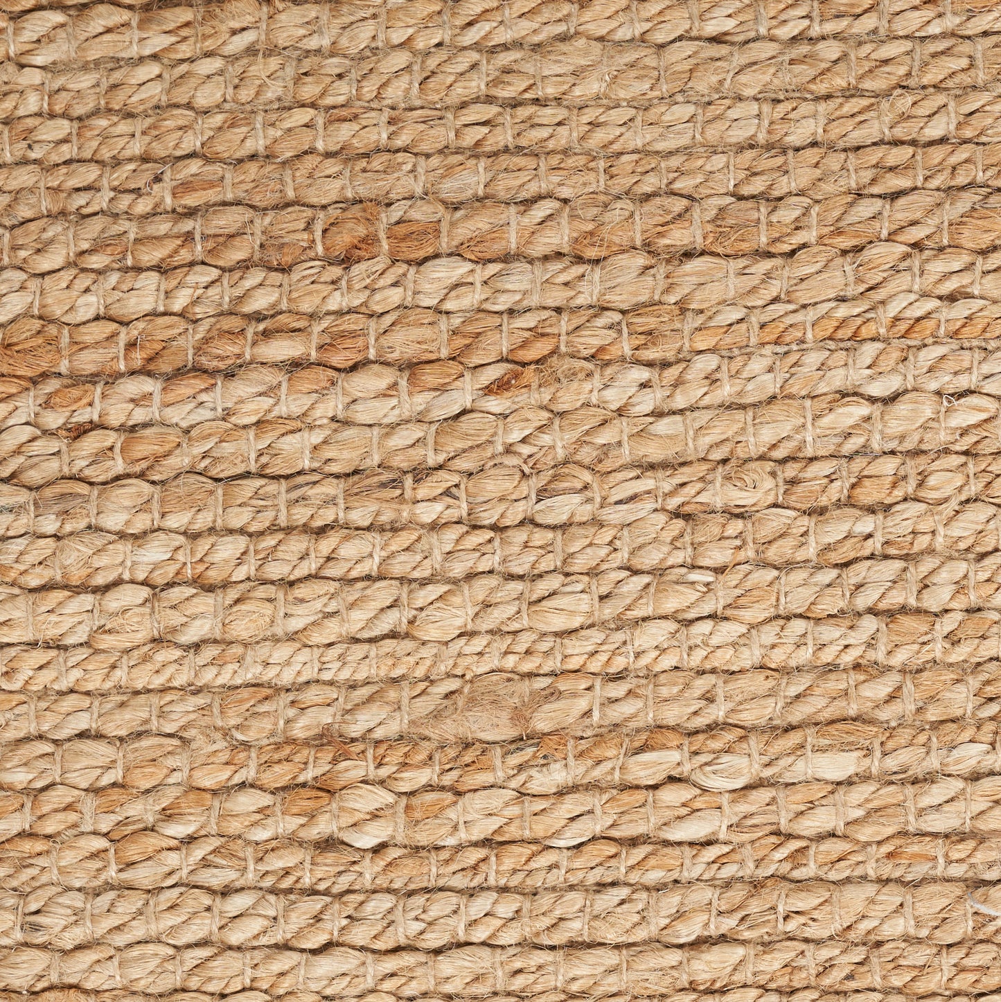 Close-up of natural jute rope weave in beige tones with braided texture, farmhouse-style rug, 3' x 5'.
