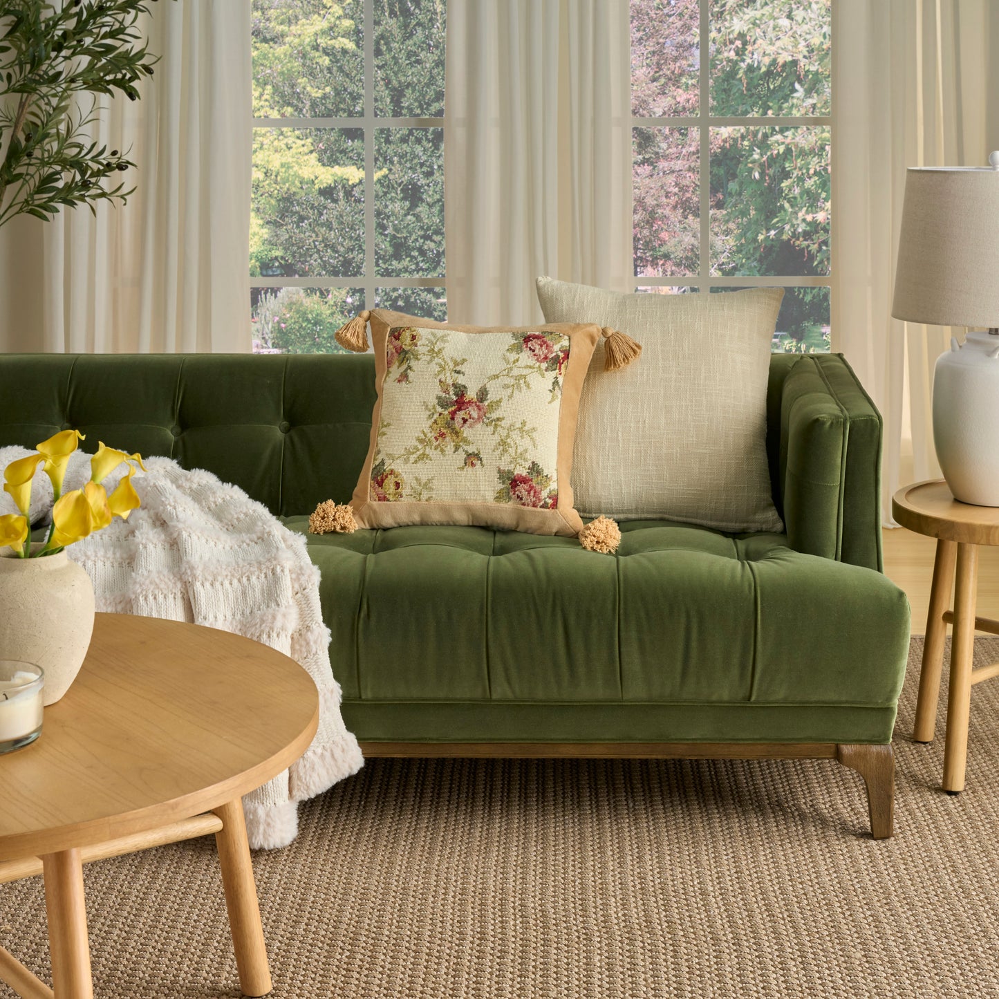 Cream-colored 19 x 19 inch rug with woven texture.