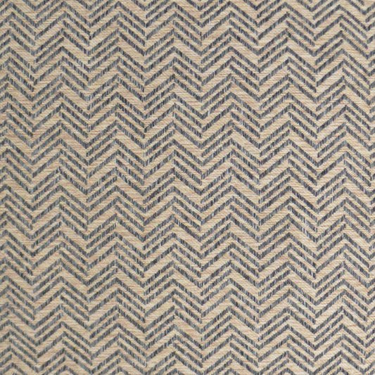 Beige & navy chevron-patterned woven fabric with herringbone-like zigzags; versatile for upholstery or crafts.