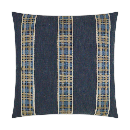 D.V. KAP HOME   24" x 24" Rivulet Pillow - Denim Plaid - Check, Traditional, Band / Ribbon    - 3260-D-2424
