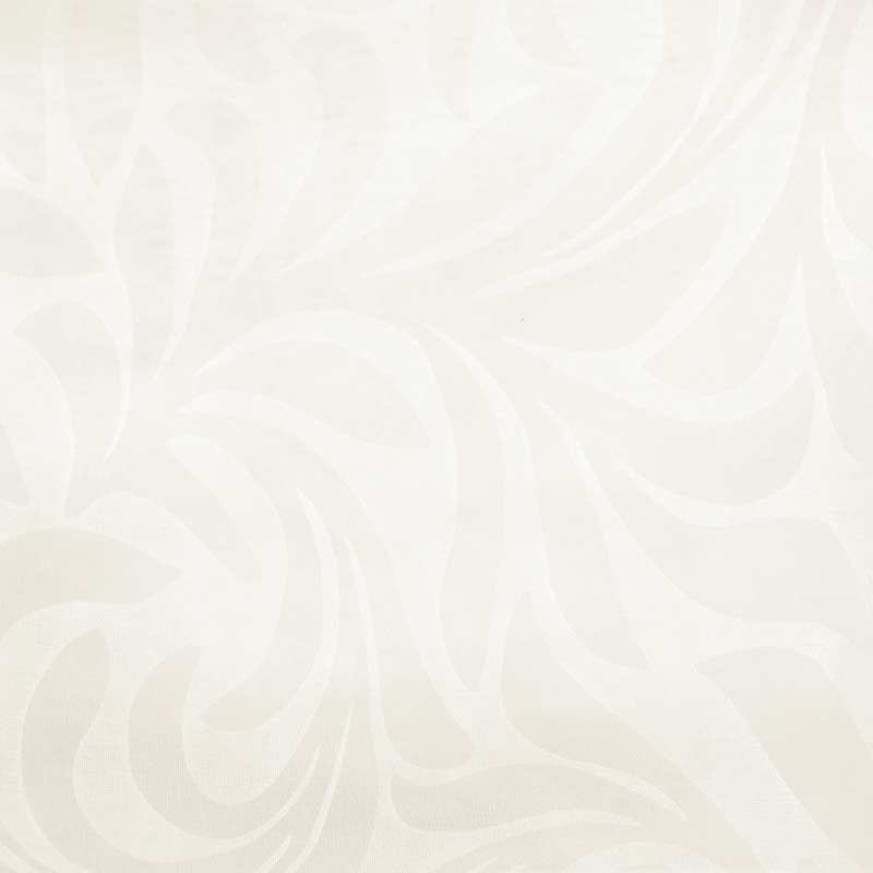 Cream-beige drapery fabric with a soft, swirling leaf/damask pattern and subtle texture.