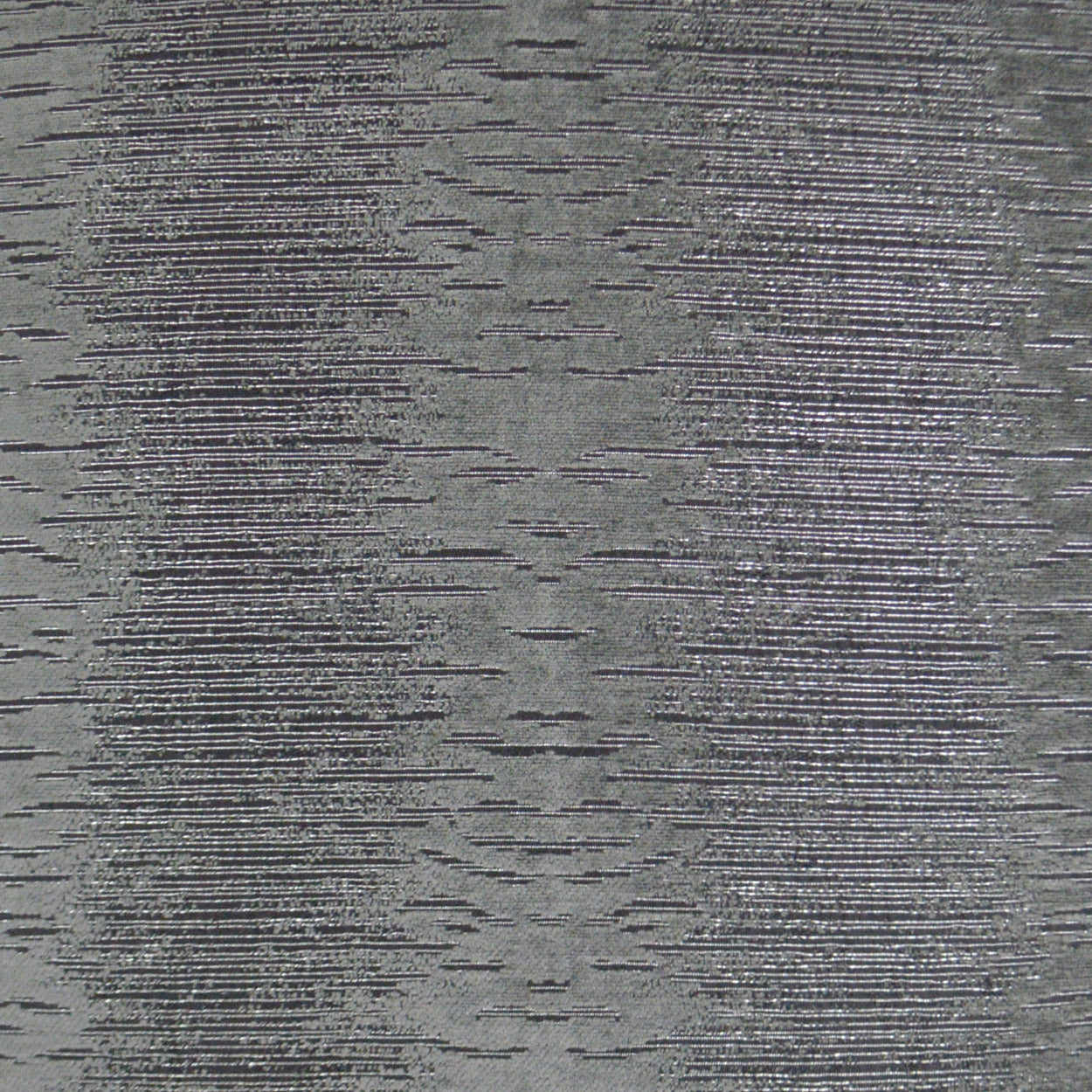 Gray woven fabric with subtle horizontal tonal stripes & a soft, textured upholstery look.