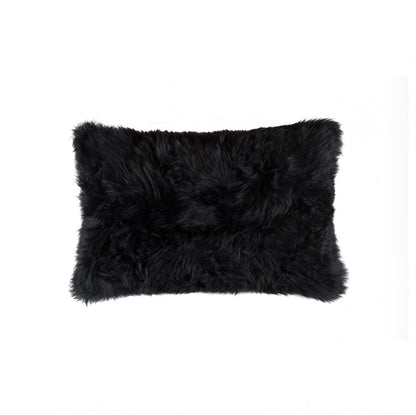 12" X 20" Black Sheepskin Lumbar Throw Pillow