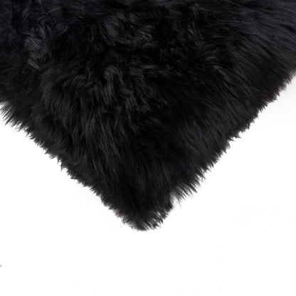 12" X 20" Black Sheepskin Lumbar Throw Pillow