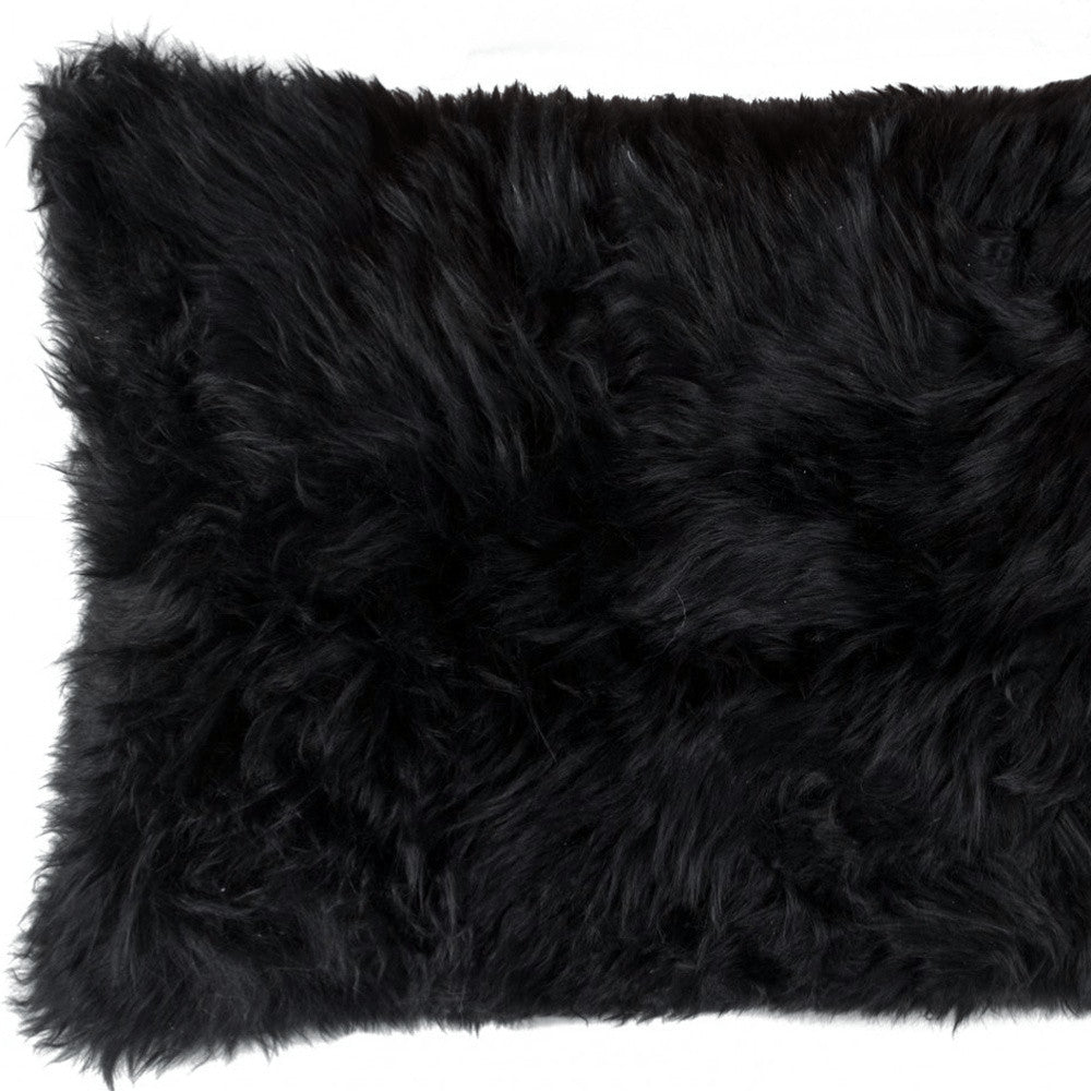 12" X 20" Black Sheepskin Lumbar Throw Pillow