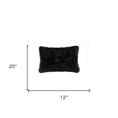 12" X 20" Black Sheepskin Lumbar Throw Pillow