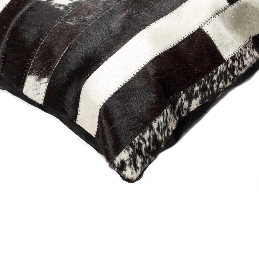 18" White And Black Cowhide Throw Pillow