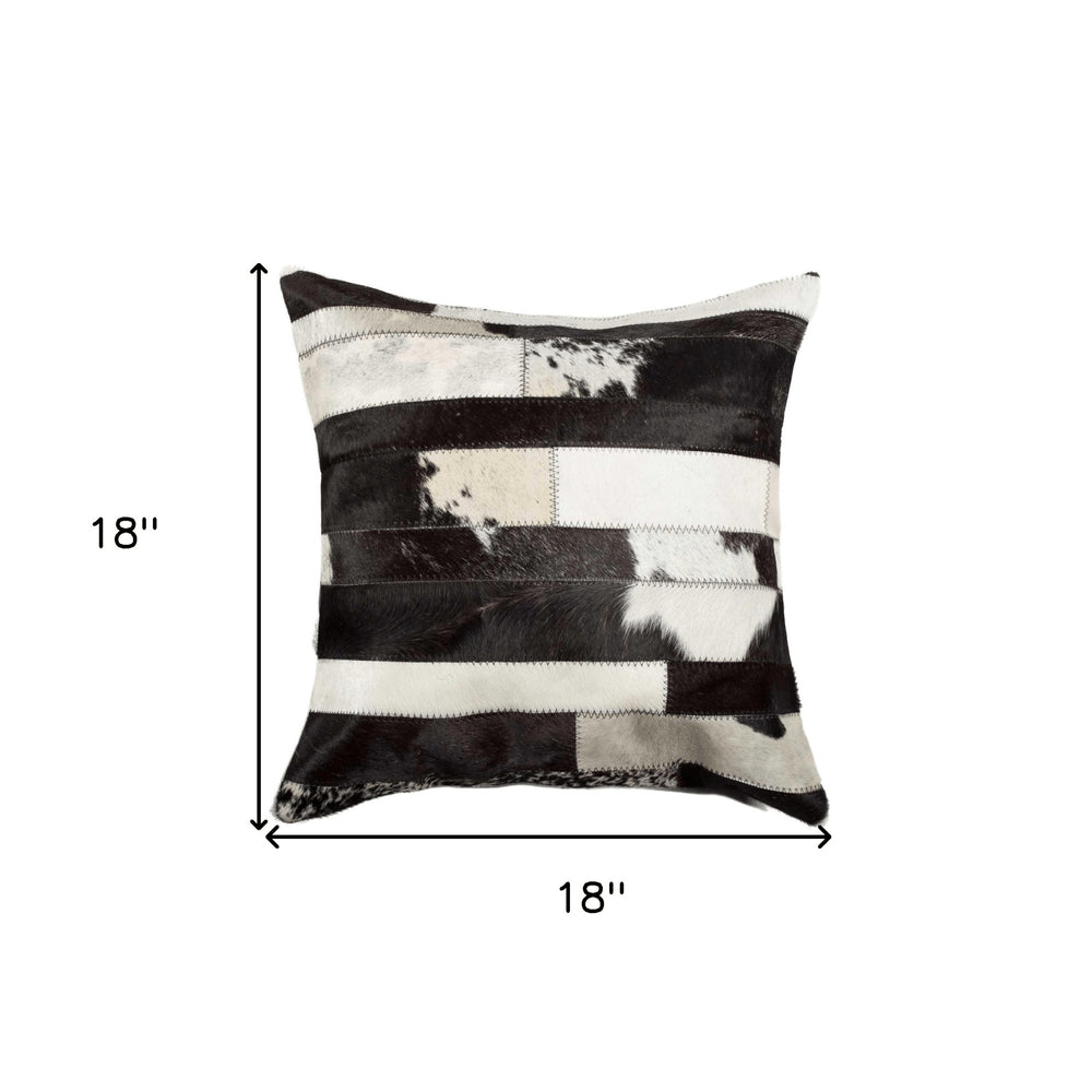 18" White And Black Cowhide Throw Pillow