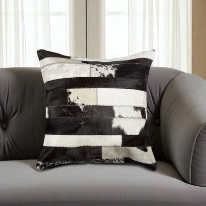 18" White And Black Cowhide Throw Pillow