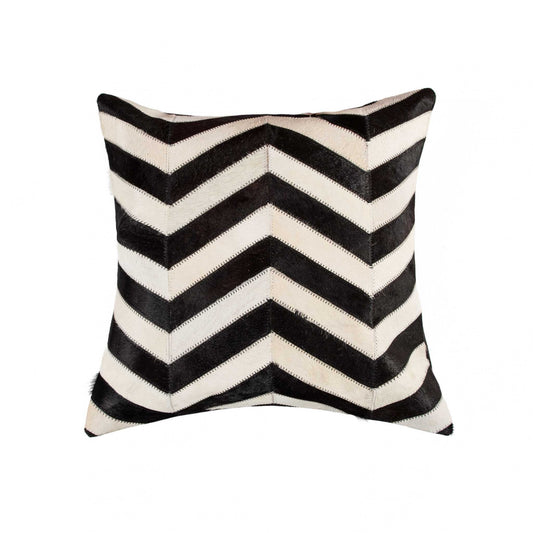 18" Black and Off White Cowhide Throw Pillow