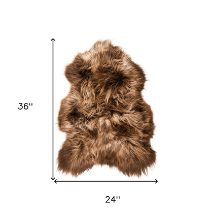 2' X 3' Light Brown And Brown Genuine Sheepskin Animal Print Shag Area Rug