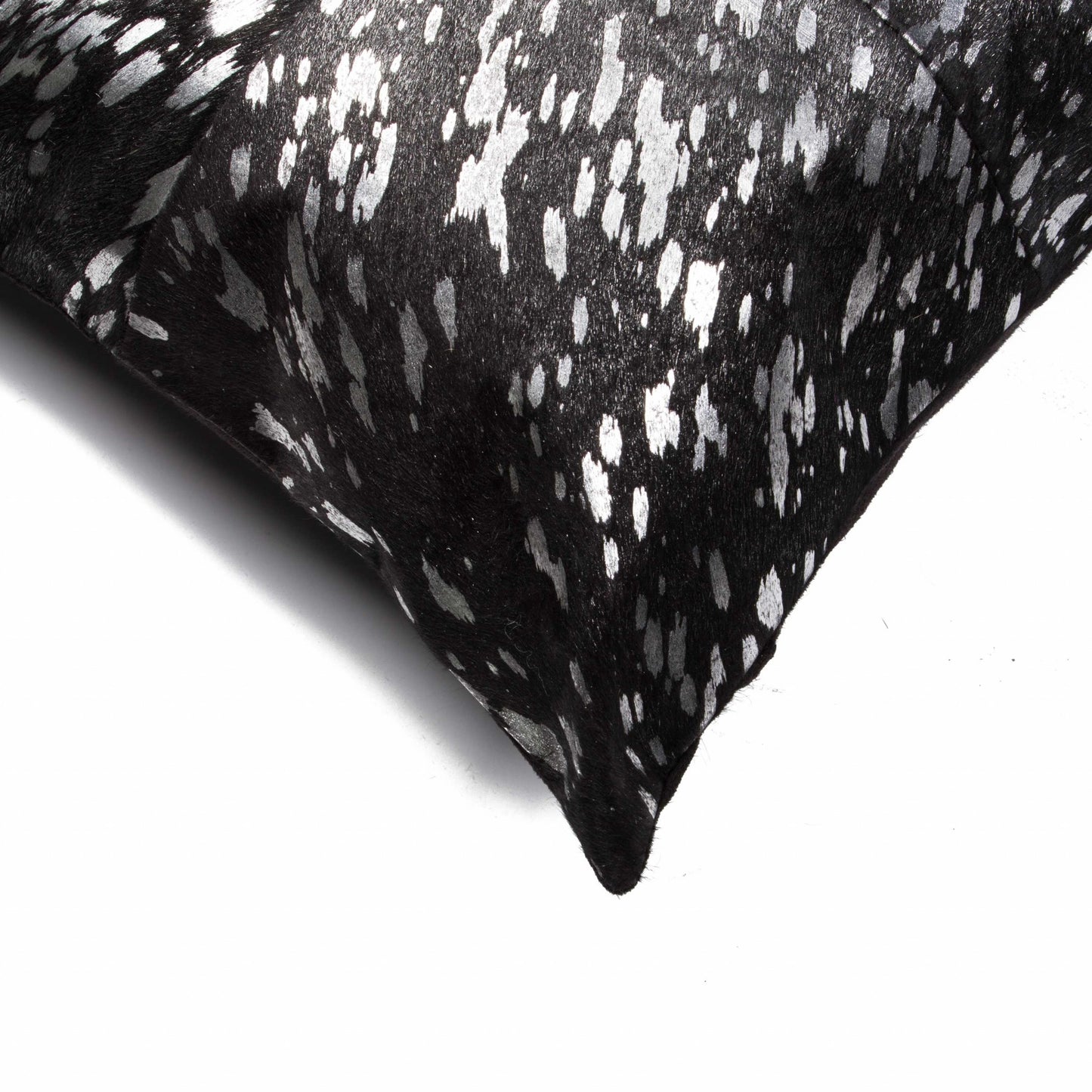 Set of Two 18" Black and Silver Cowhide Throw Pillow