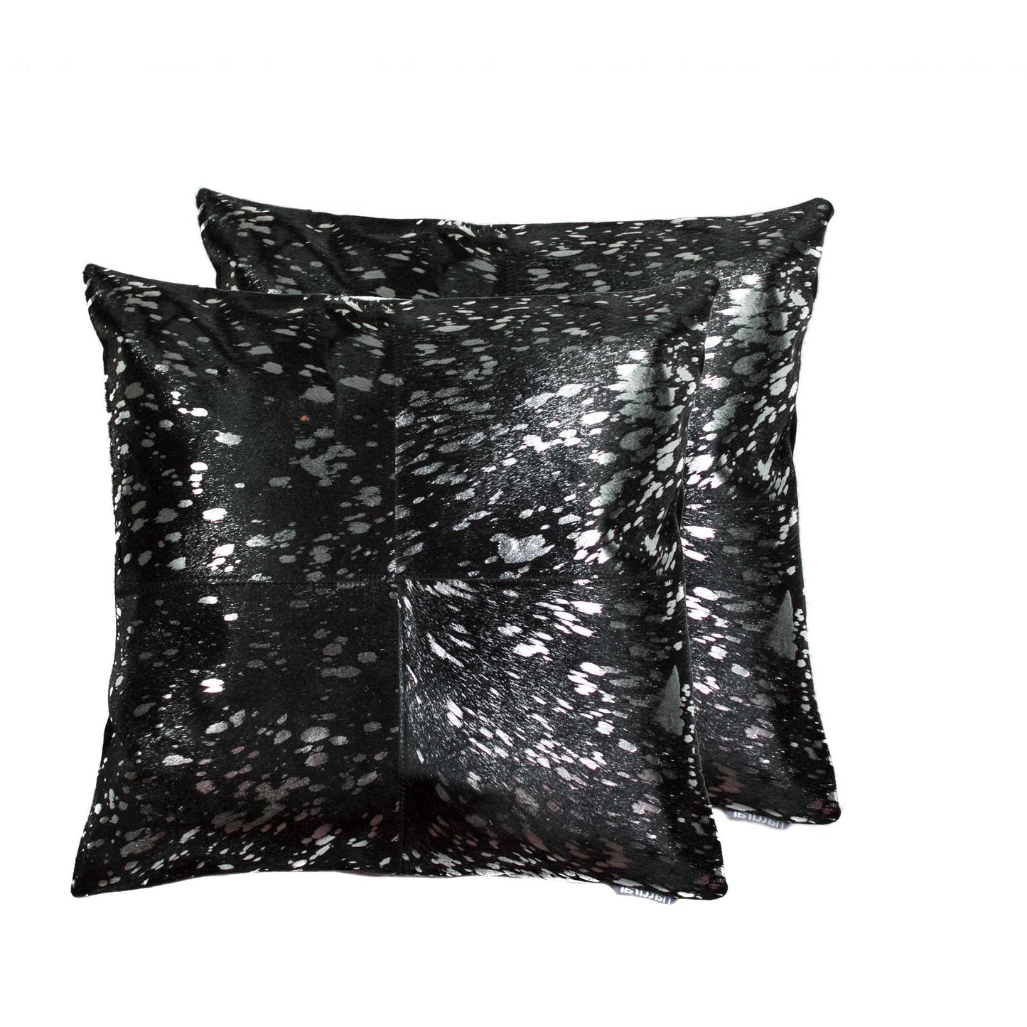 Set of Two 18" Black and Silver Cowhide Throw Pillow