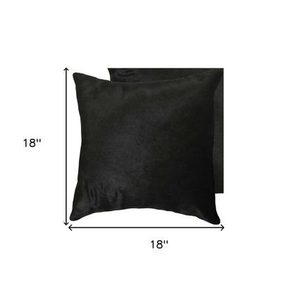 Set of Two 18" Black Cowhide Throw Pillows