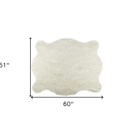 4' X 5' Polar Bear Off White Faux Hide Area Rug