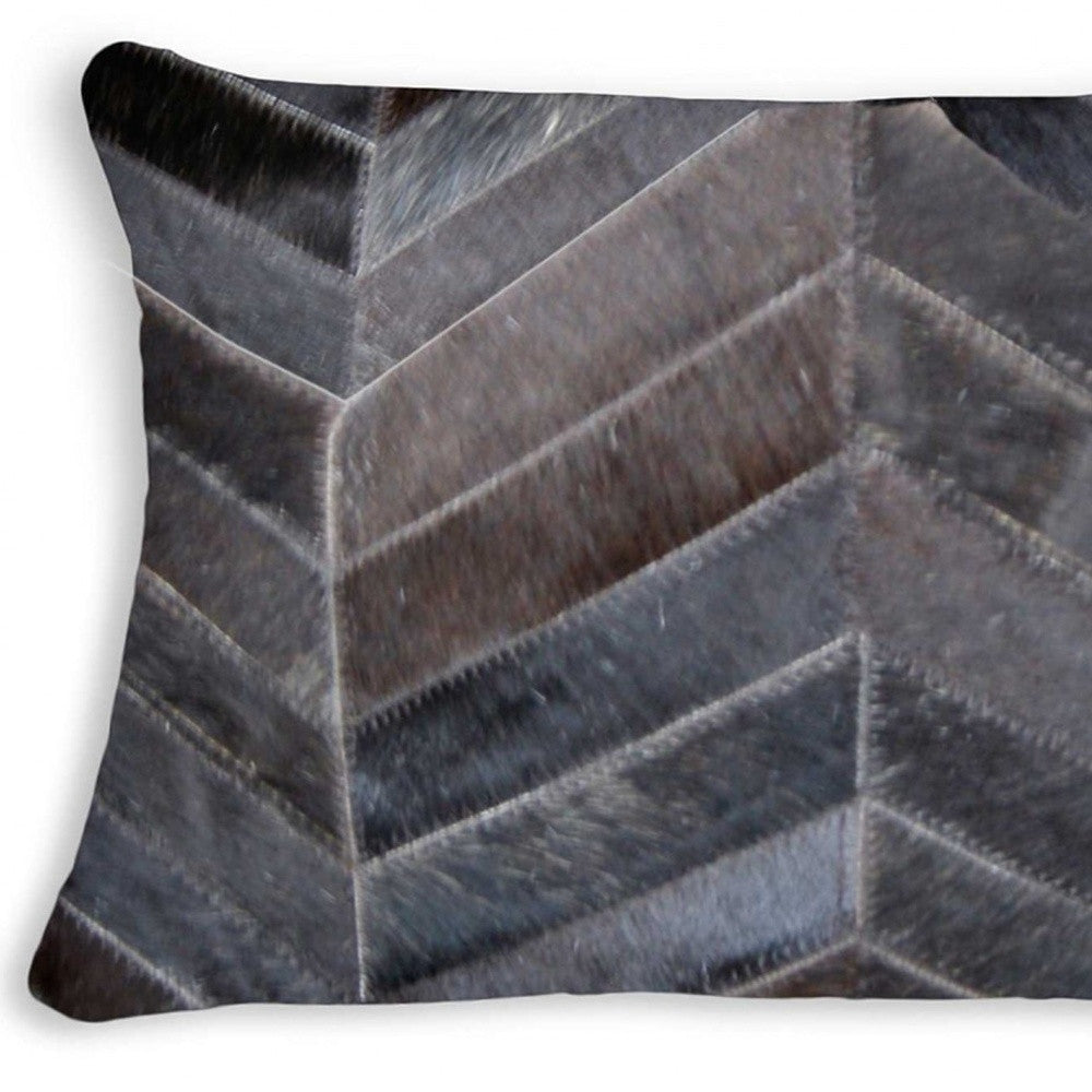 12" X 20" Gray and Brown Chevron Cowhide Throw Pillow