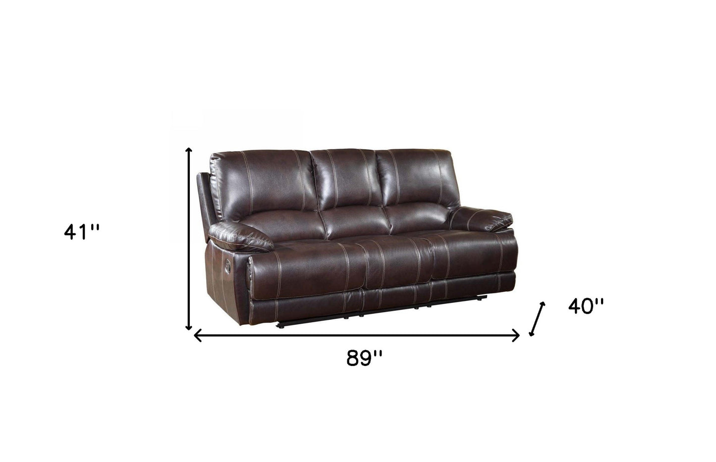 89" Brown Microfiber Reclining Sofa With Black Legs