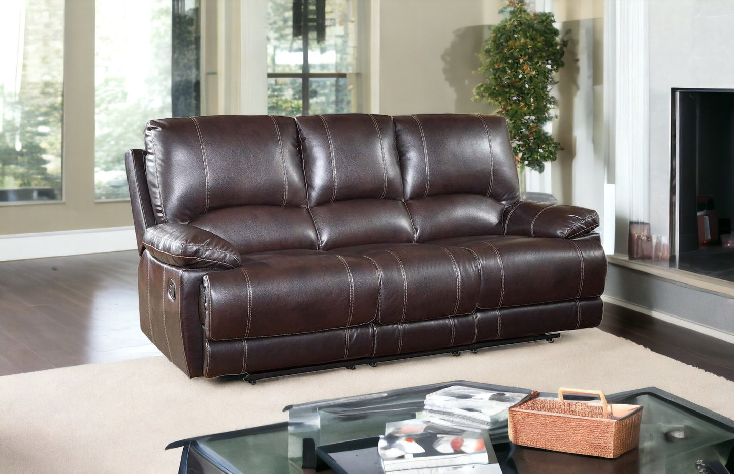 89" Brown Microfiber Reclining Sofa With Black Legs