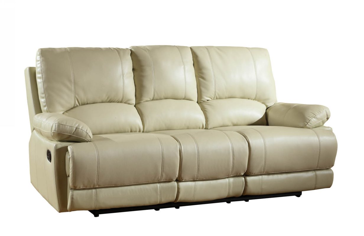 89" Beige And Black Faux Leather Sofa