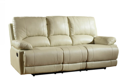 89" Beige Faux Leather Sofa With Black Legs