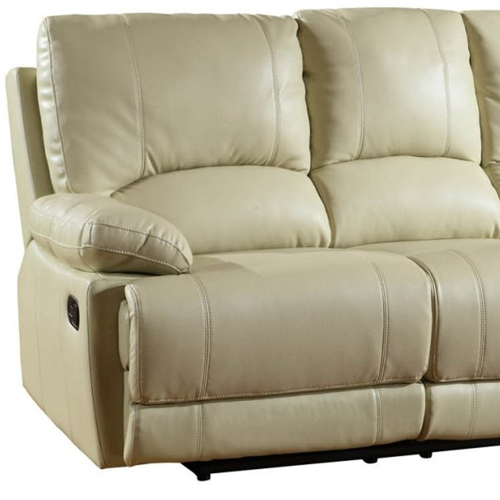 89" Beige And Black Faux Leather Sofa