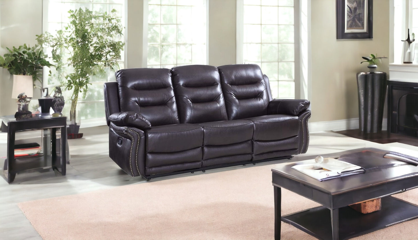 90" Brown Faux Leather Sofa With Black Legs