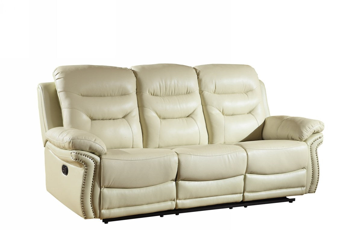 90" Beige And Black Faux Leather Sofa