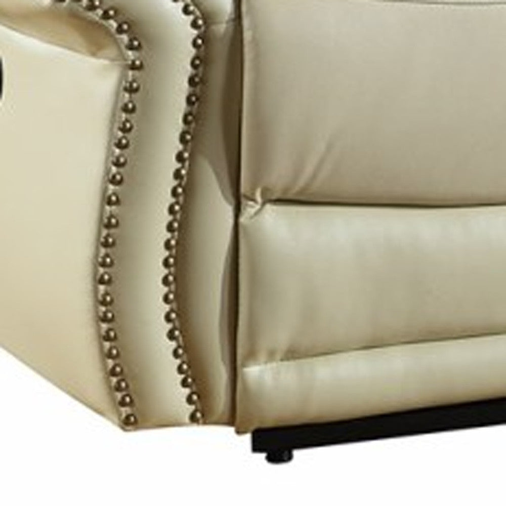 90" Beige And Black Faux Leather Sofa