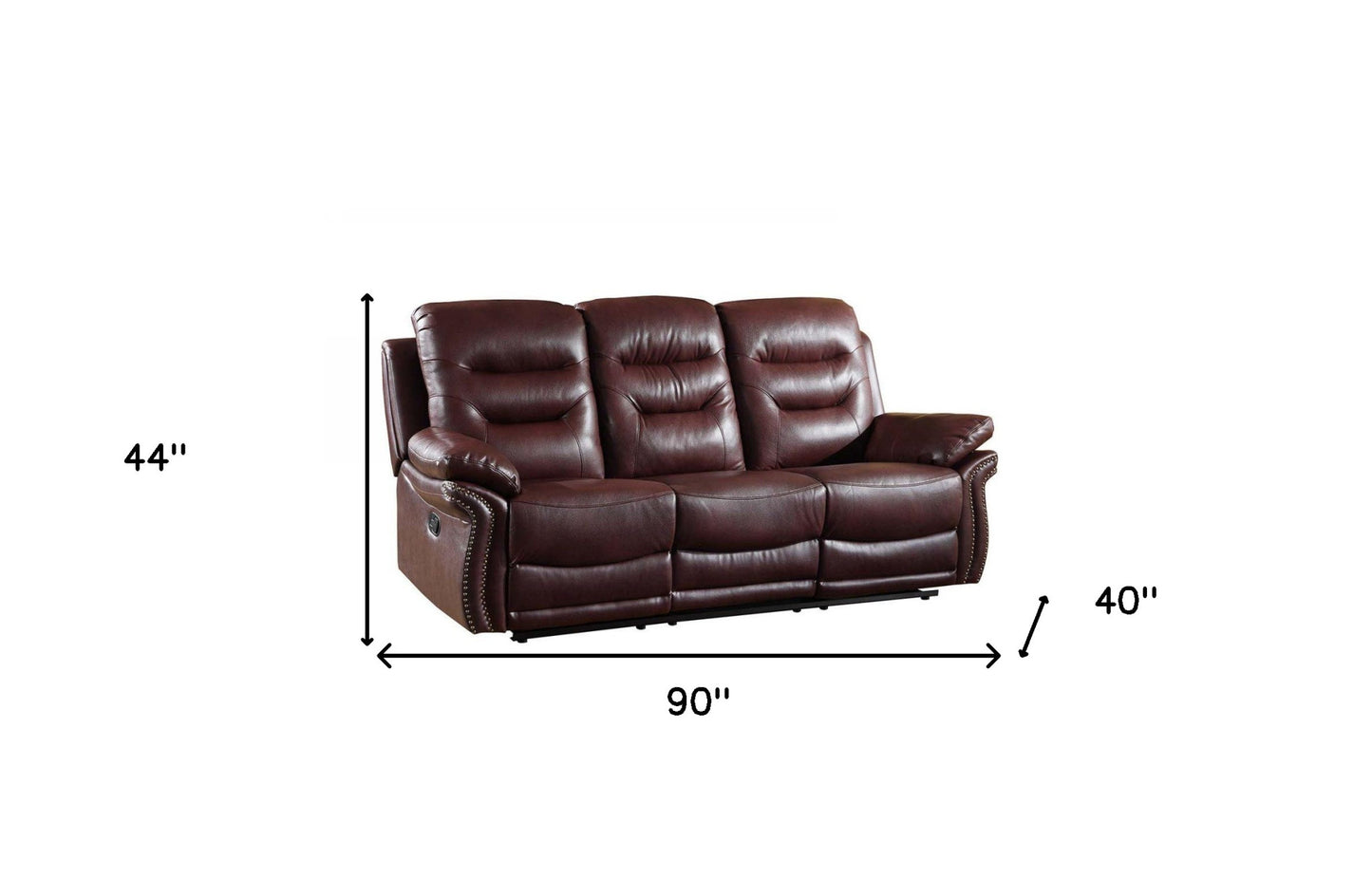 90" Burgundy And Black Faux Leather Sofa