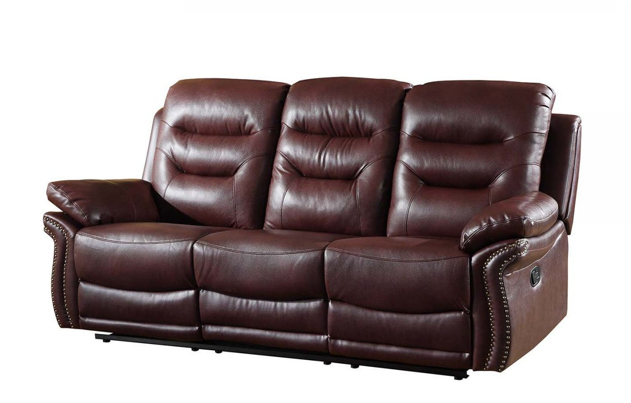 90" Burgundy And Black Faux Leather Sofa