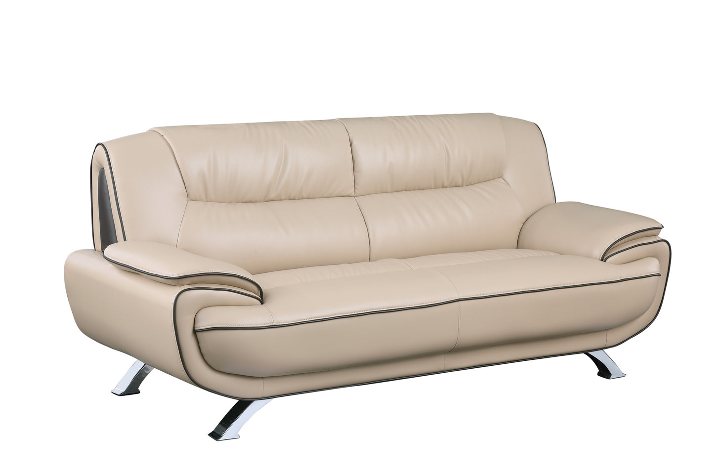 80" Beige And Silver Leather Sofa