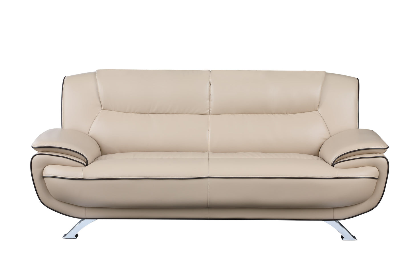 80" Beige And Silver Leather Sofa