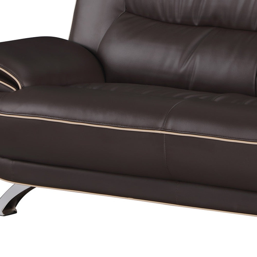 80" Brown Leather Sofa With Silver Legs