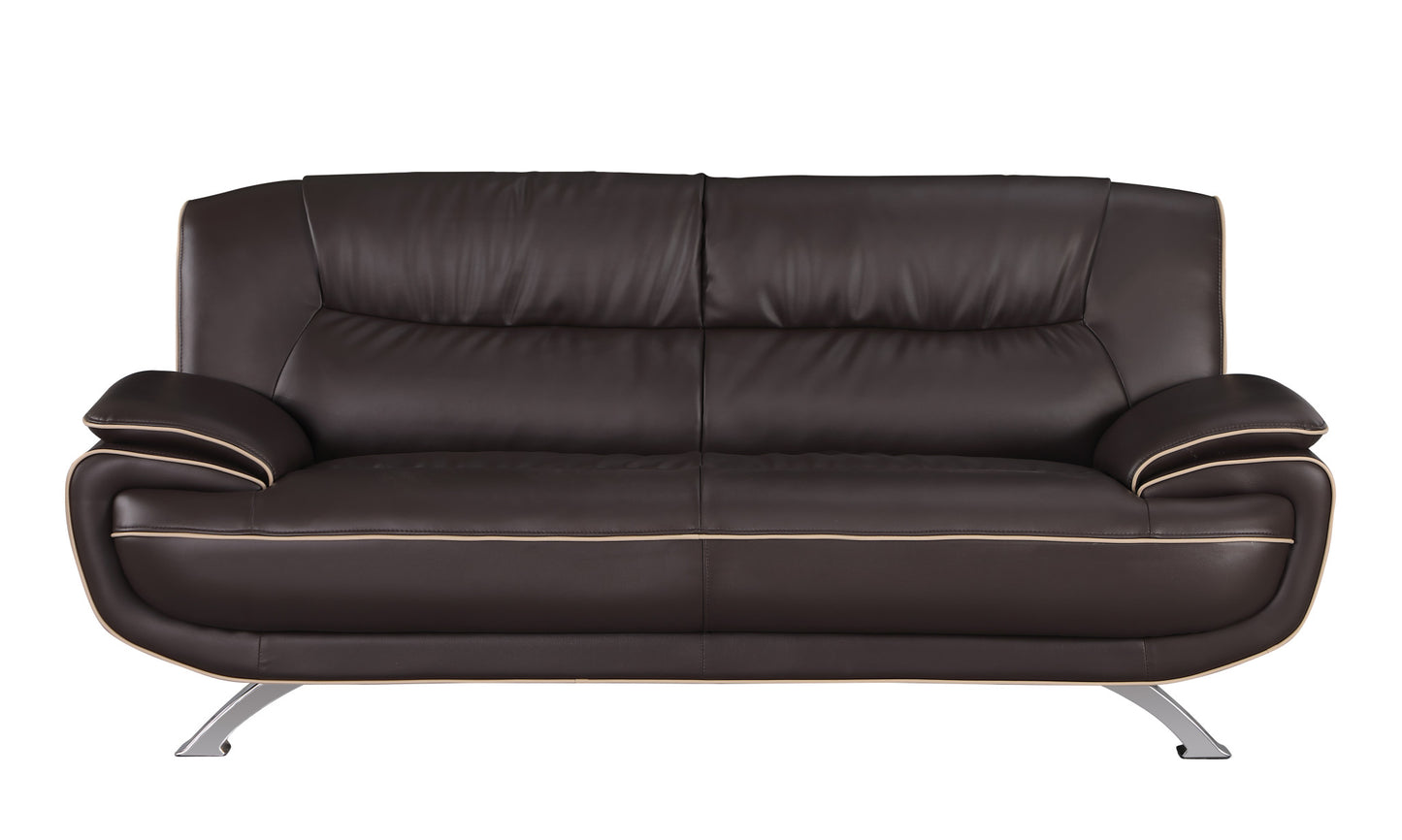 80" Brown Leather Sofa With Silver Legs