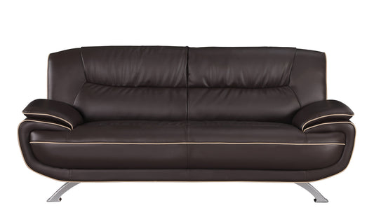 80" Brown And Silver Leather Sofa