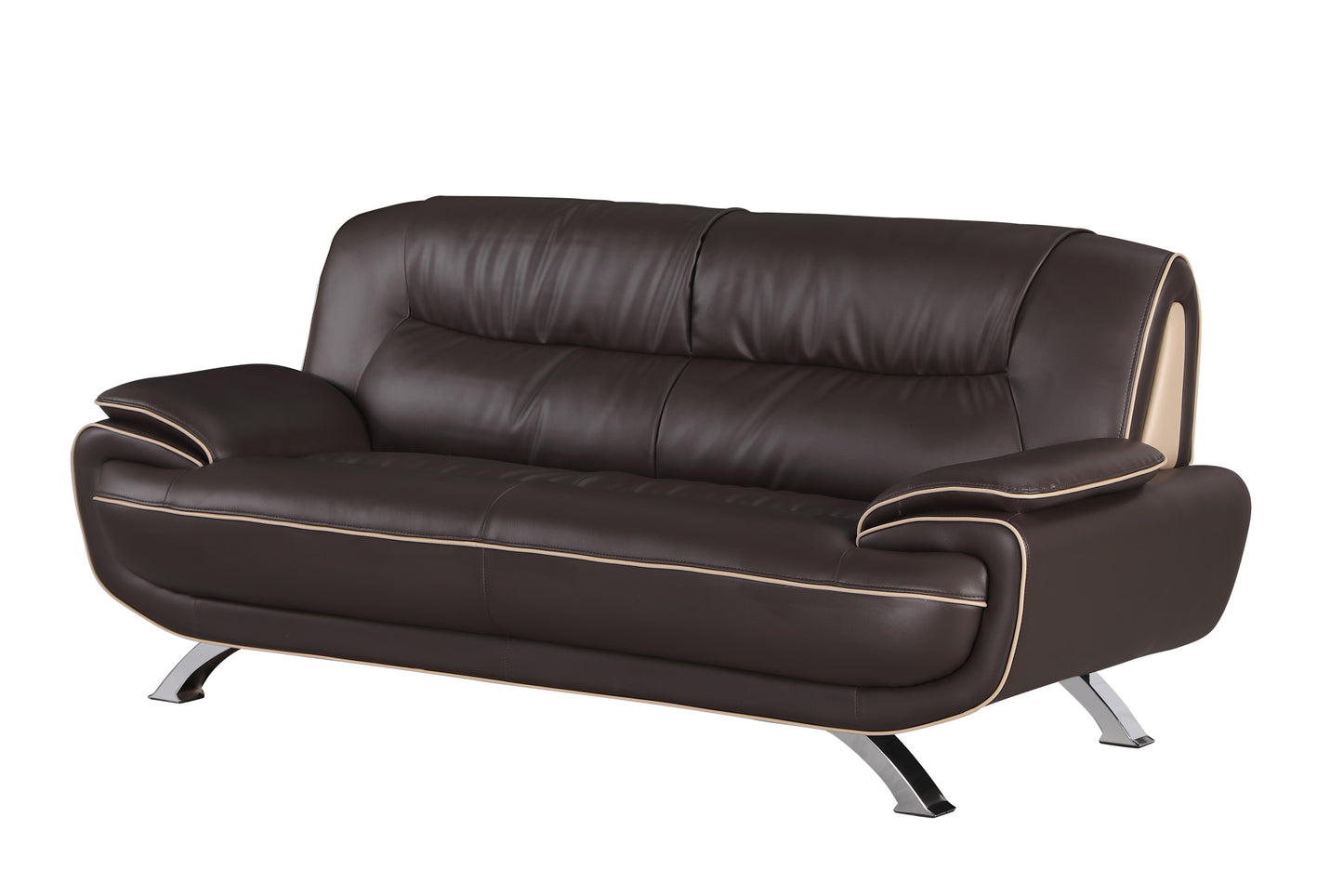 80" Brown And Silver Leather Sofa