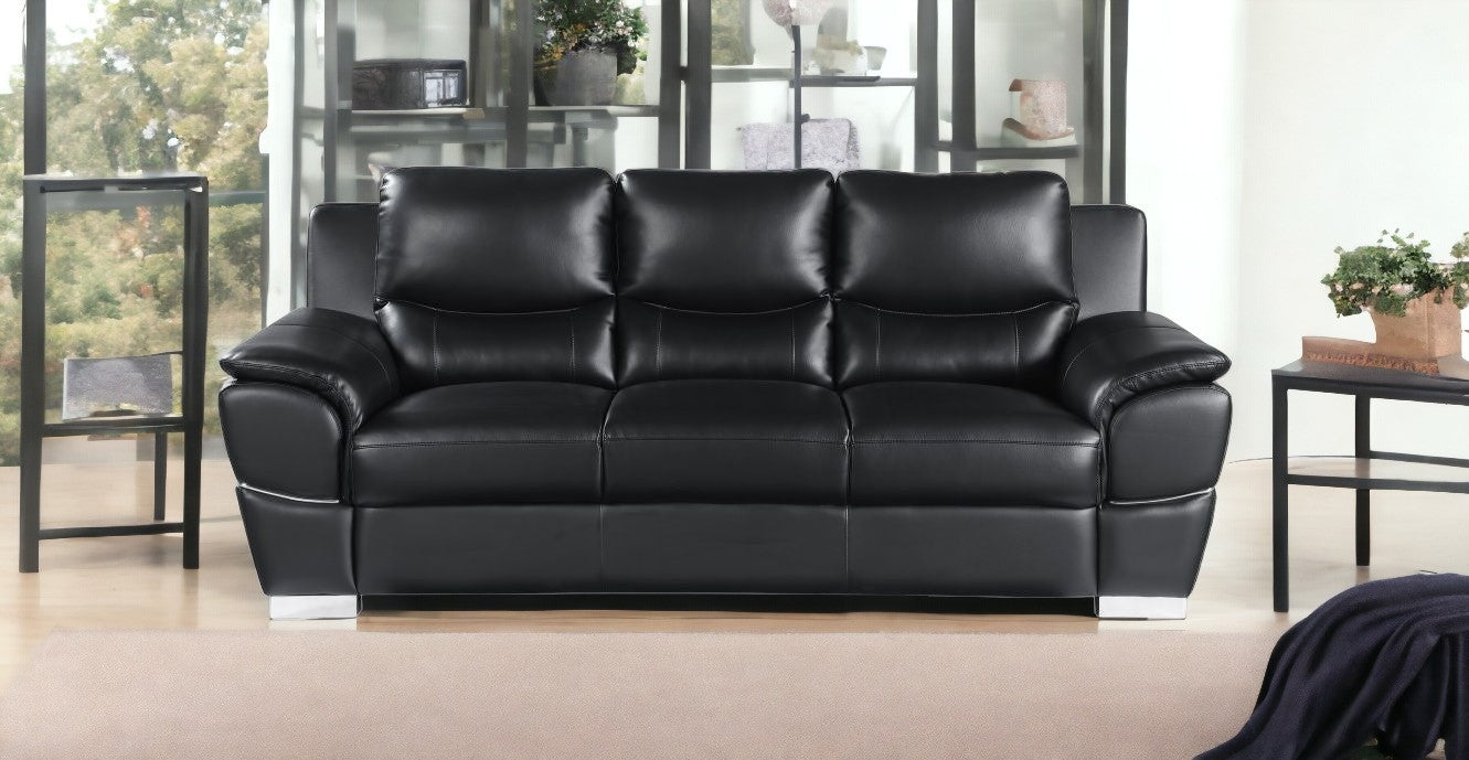 85" Black And Silver Leather Sofa